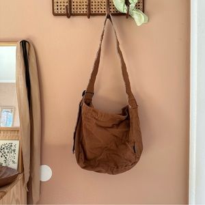 Brown Canvas Hobo Crossbody Bag